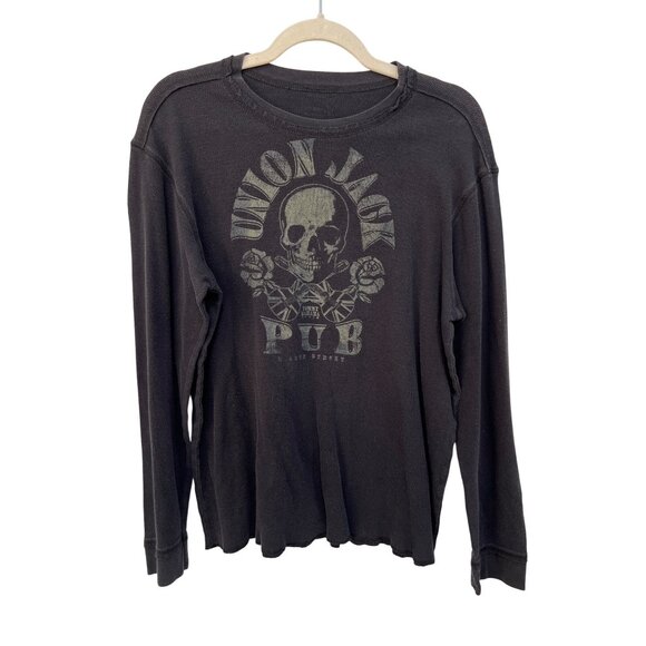 Tommy Bahama Thermal Shirt Size Large Union Jack Pub Skull Rose Graphic Black - Picture 1 of 4